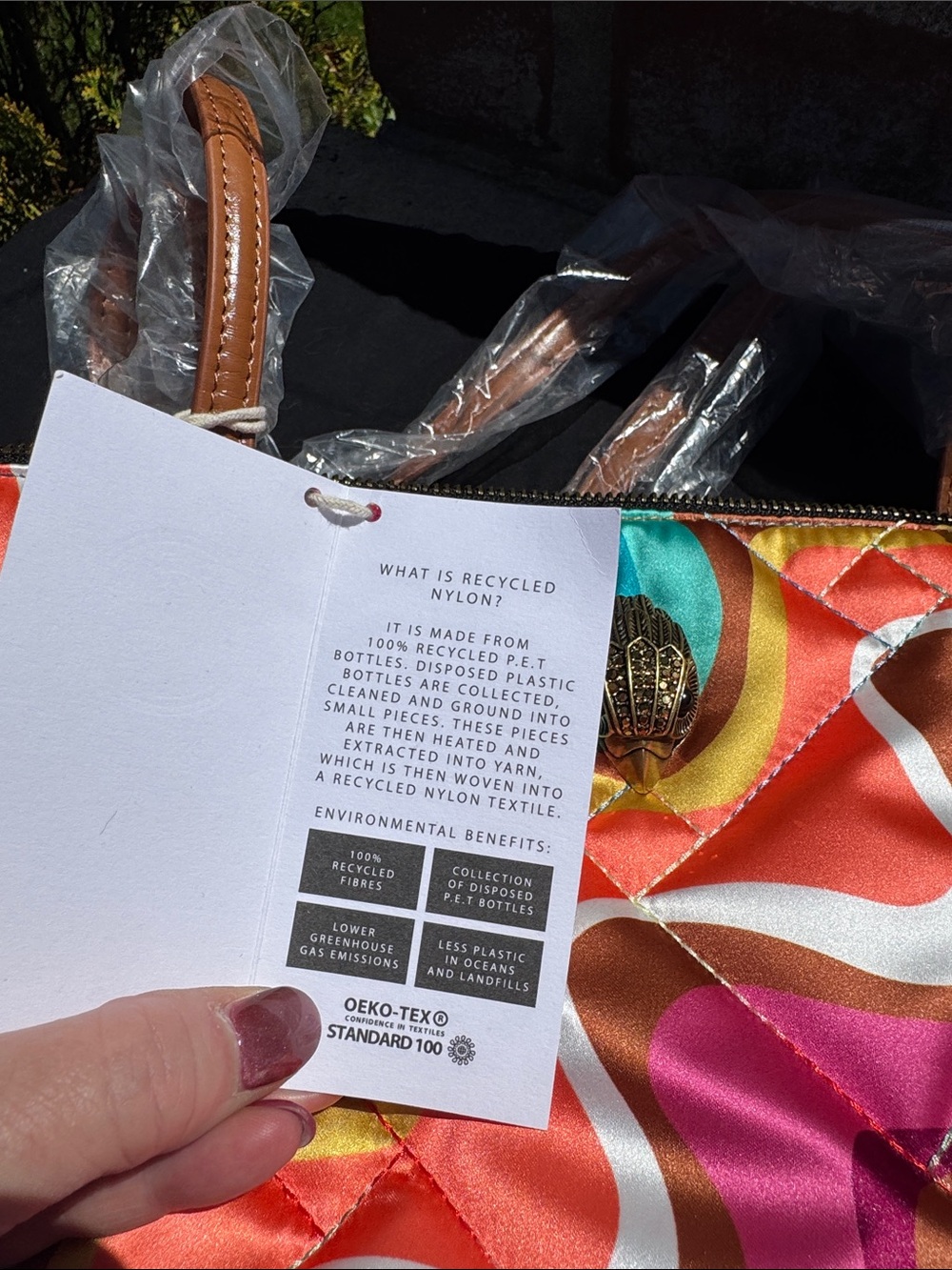 Kurt Geiger Colorful Wave Pattern Quilted Tote with Brown Handles Recycled nylon - Picture 12 of 16
